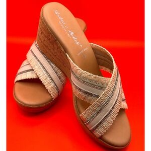 Andrea e Michele Raffia Rhinestone Cork Wedge Sandals Made in Italy Tan Size 7